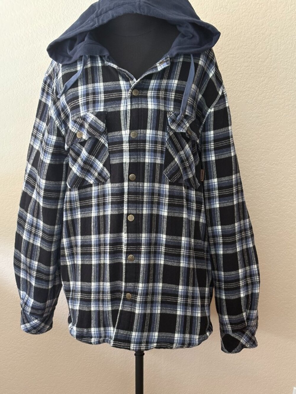 Legendary Outfitters Mens XXL Plaid Hooded Flannel Shirt Jacket Insulated Blue